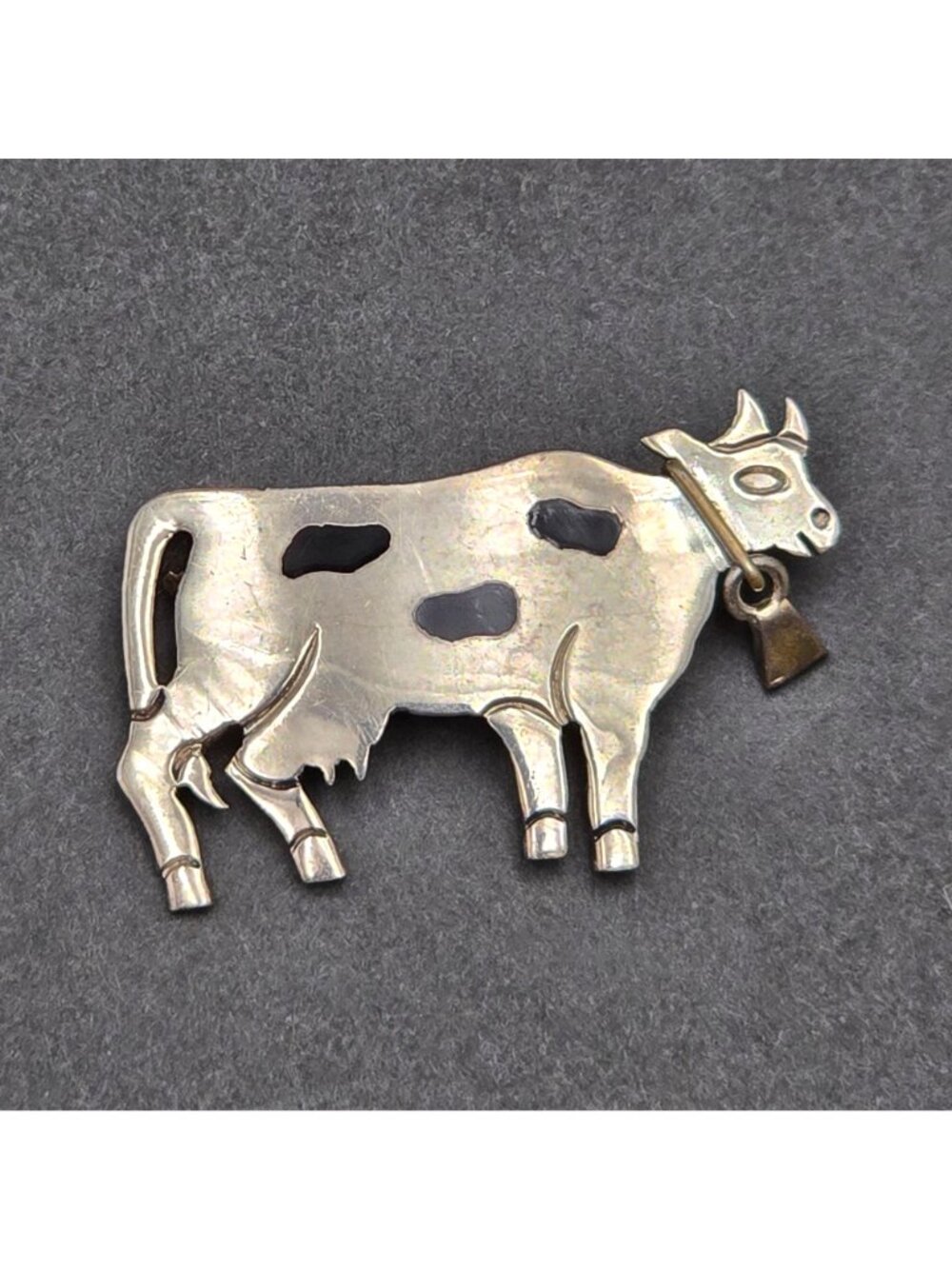 Vintage Taxco Sterling Silver Cow Brooch 1.75" Articulated Bell Pendant TV-94 - Picture 2 of 10